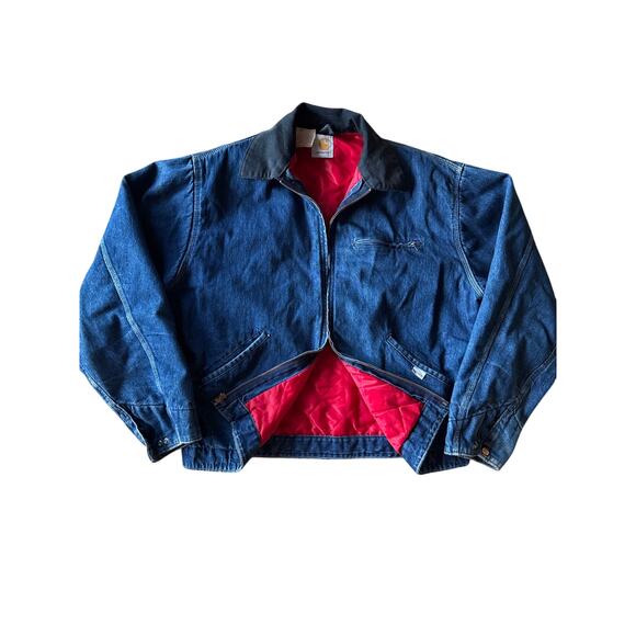 Vintage Carhartt Detroit 80LJ 80’s USA Made Denim Bloody Guts L Trucker Jacket - Picture 1 of 9